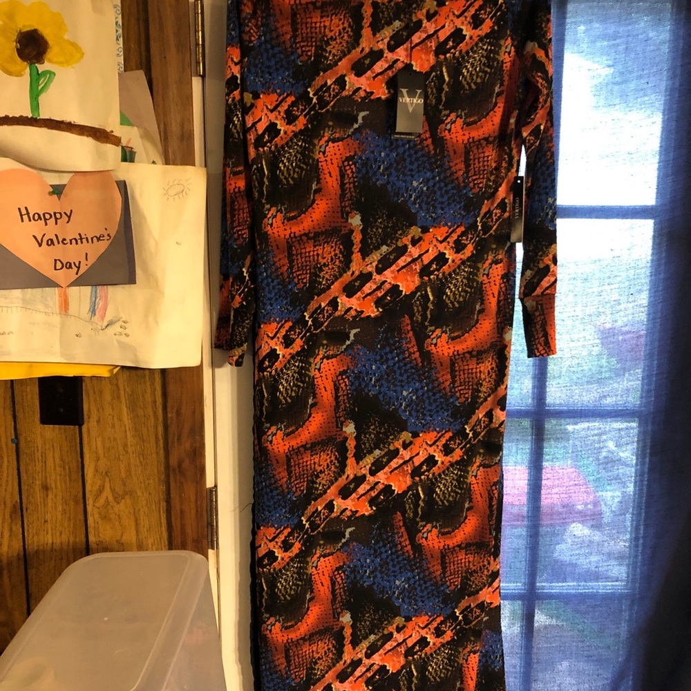 Vertigo Paris Orange Black Blue Printed Long Sleeve Dress